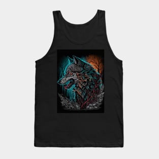 Wolf with blue and orange sky Tank Top